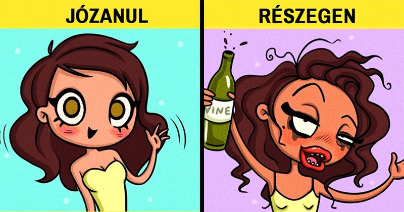 10 illusztráció, ami halálpontos képet ad arról, hogyan viselkedünk alkohol hatása alatt